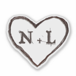 Carved Sweethearts Rustic Heart Initialen Monogram Sticker
