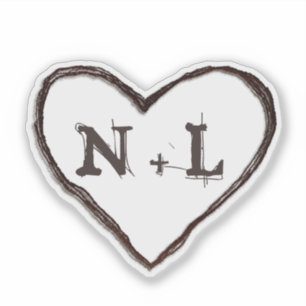 Carved Sweethearts Rustic Heart Initialen Monogram Sticker