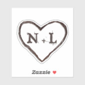 Carved Sweethearts Rustic Heart Initialen Monogram Sticker (Vel)