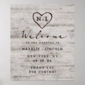 Carved Sweethearts Rustic Wedding Welcome Sign Poster (Voorkant)