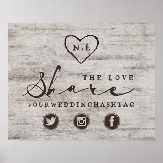 Carved Sweethearts Share the Love Wedding Sign Poster (Voorkant)