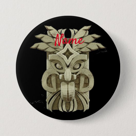 Carved Tiki Sculpture Thunder Ronde Button 7,6 Cm (Voorkant)