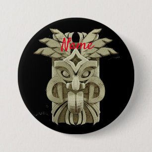 Carved Tiki Sculpture Thunder Ronde Button 7,6 Cm