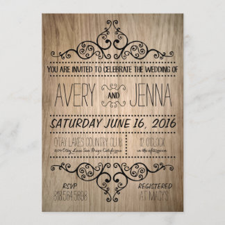 Carved Wood Country Rustic Wedding Invitation Kaart