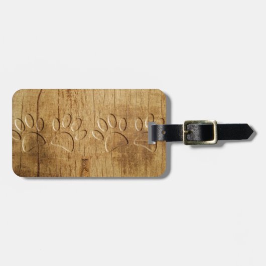 Carved Wood Dog Paw Print Bagagelabel (Voorkant horizontaal)