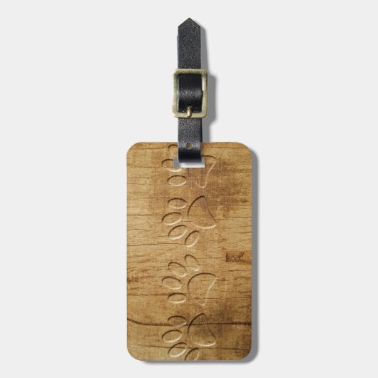 Carved Wood Dog Paw Print Bagagelabel (Voorkant verticaal)