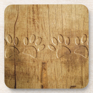 Carved Wood Dog Paw Print Bier Onderzetter