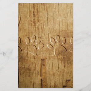 Carved Wood Dog Paw Print Briefpapier