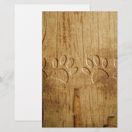 Carved Wood Dog Paw Print Briefpapier (Voorkant / Achterkant)