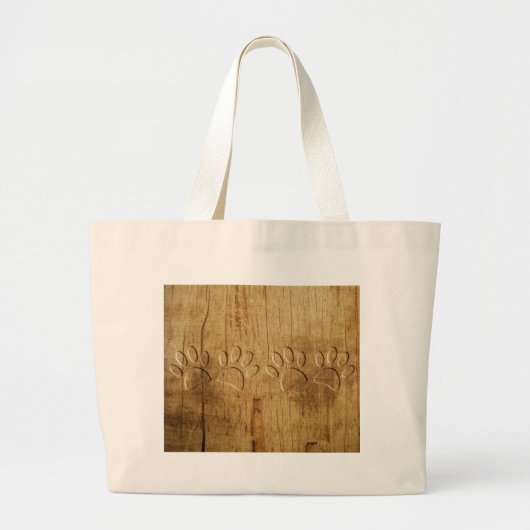 Carved Wood Dog Paw Print Grote Tote Bag (Voorkant)
