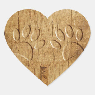 Carved Wood Dog Paw Print Hart Sticker