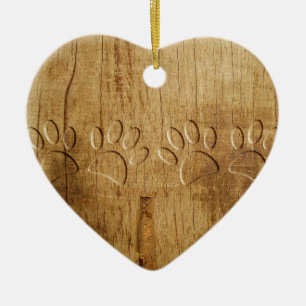 Carved Wood Dog Paw Print Keramisch Ornament