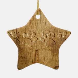 Carved Wood Dog Paw Print Keramisch Ornament
