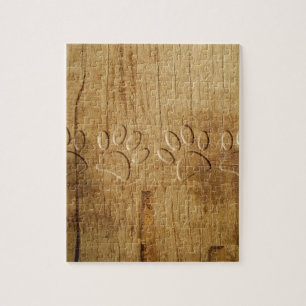 Carved Wood Dog Paw Print Legpuzzel