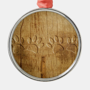 Carved Wood Dog Paw Print Metalen Ornament