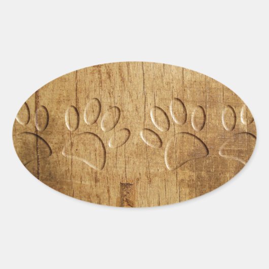 Carved Wood Dog Paw Print Ovale Sticker (Voorkant)