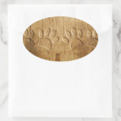 Carved Wood Dog Paw Print Ovale Sticker (Tas)