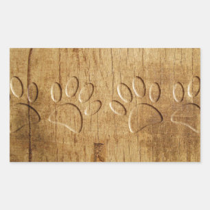 Carved Wood Dog Paw Print Rechthoekige Sticker