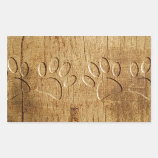 Carved Wood Dog Paw Print Rechthoekige Sticker (Voorkant)