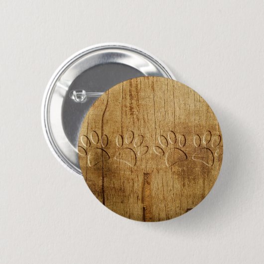 Carved Wood Dog Paw Print Ronde Button 5,7 Cm (Voorkant /achterkant)