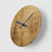 Carved Wood Dog Paw Print Ronde Klok (Hoek)