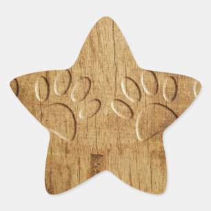Carved Wood Dog Paw Print Ster Sticker