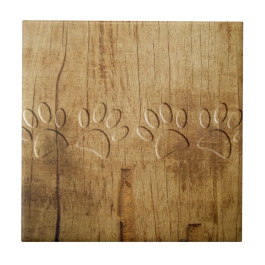 Carved Wood Dog Paw Print Tegeltje (Voorkant)