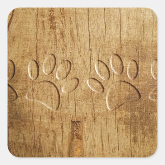 Carved Wood Dog Paw Print Vierkante Sticker (Voorkant)