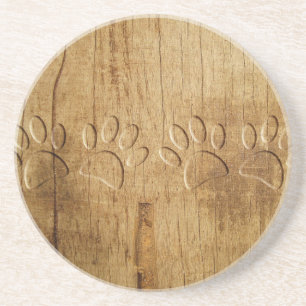 Carved Wood Dog Paw Print Zandsteen Onderzetter