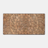 Carved Wood Floral Circles Mandala Gepersonaliseer Bureaumat (Voorkant)
