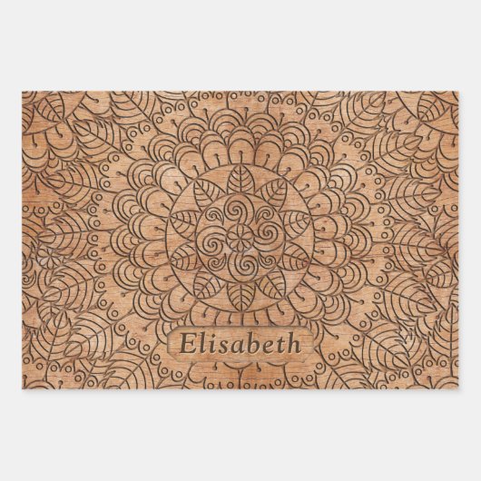 Carved Wood Floral Circles Mandala Gepersonaliseer Inpakpapier Vel (Voorkant 3)