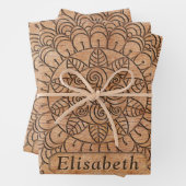Carved Wood Floral Circles Mandala Gepersonaliseer Inpakpapier Vel (In situ)