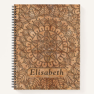 Carved Wood Floral Circles Mandala Gepersonaliseer Notitieboek