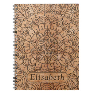 Carved Wood Floral Circles Mandala Gepersonaliseer Notitieboek