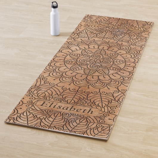 Carved Wood Floral Circles Mandala Gepersonaliseer Yogamat (In situ)