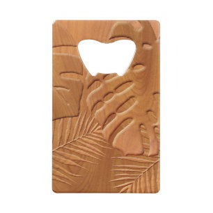 Carved Wood Foliage Faux Print Creditkaart Flessenopener