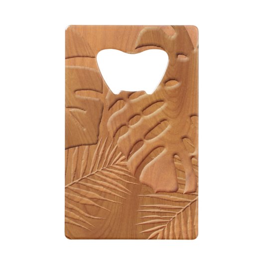 Carved Wood Foliage Faux Print Creditkaart Flessenopener (Voorkant)