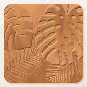 Carved Wood Foliage Faux Print Kartonnen Onderzetters