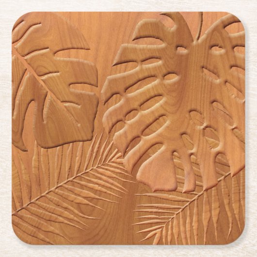 Carved Wood Foliage Faux Print Kartonnen Onderzetters (Voorkant)