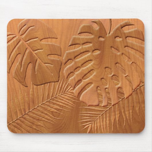 Carved Wood Foliage Faux Print Muismat (Voorkant)
