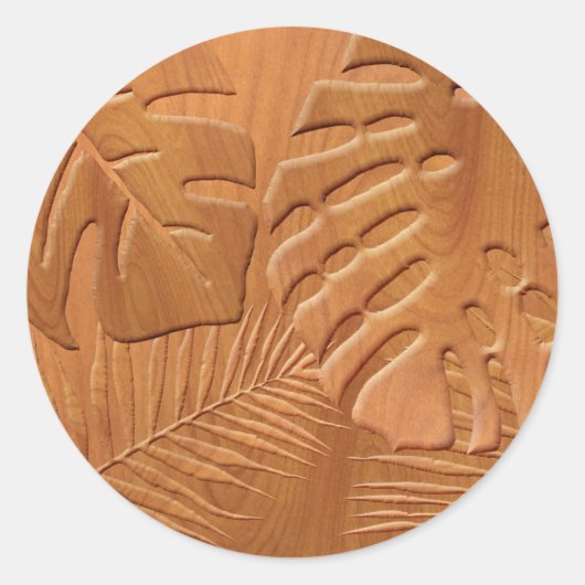 Carved Wood Foliage Faux Print Ronde Sticker (Voorkant)