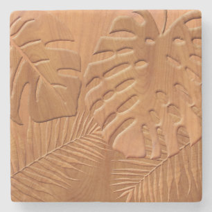Carved Wood Foliage Faux Print Stenen Onderzetter