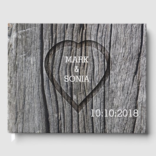 Carved Wood Heart Rustic Wedding Gastenboek (Voorkant)