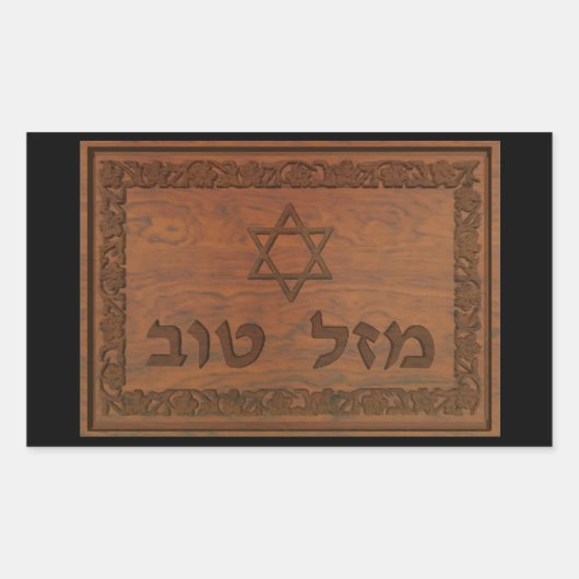 Carved Wood Mazel Tov Rechthoekige Sticker (Voorkant)