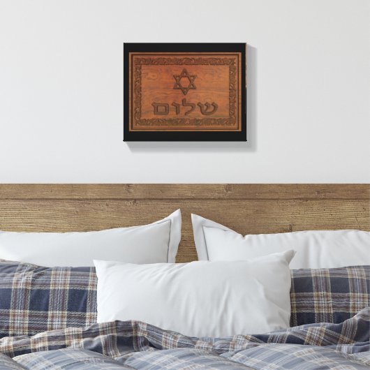 Carved Wood Shalom Canvas Afdruk (Insitu (Slaapkamer))