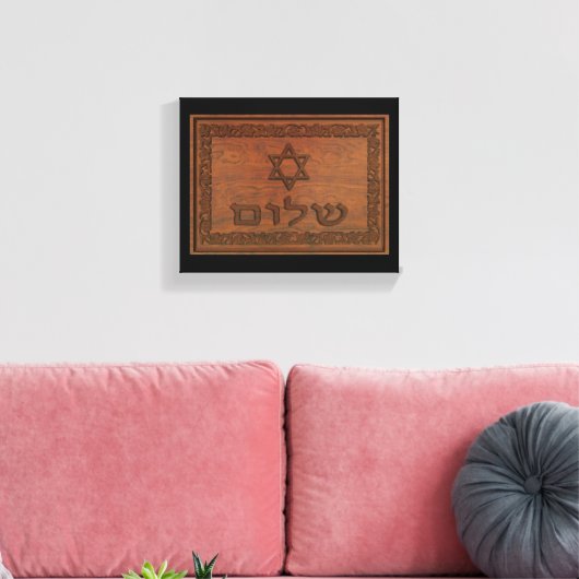 Carved Wood Shalom Canvas Afdruk (Insitu (Woonkamer))