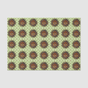Carved Wooden Sun op Green Polka Dot Background Tissuepapier