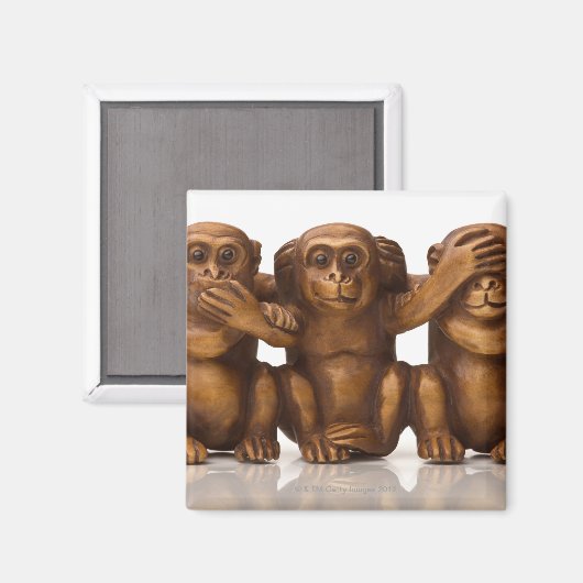 Carving of three wooden monkeys magneet (Voorkant / Achterkant)