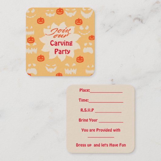 Carving Party : Notitiekaartje (Voorkant / Achterkant)