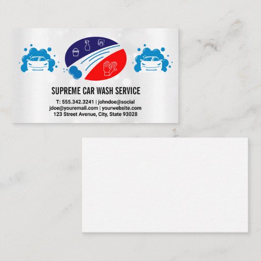 Carwash Bubbles Logo | Logo voor autoreiniging Visitekaartje (Voorkant / Achterkant)